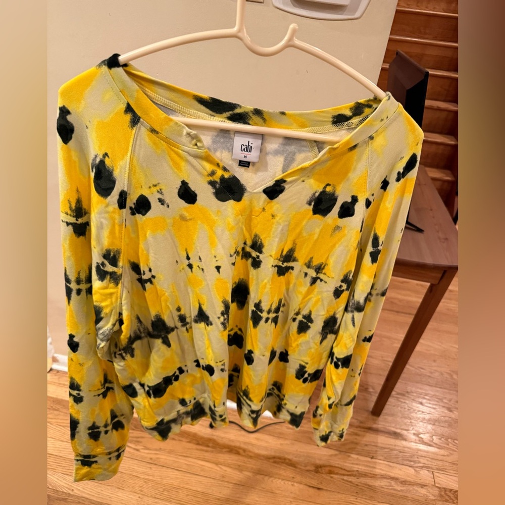 CAbi Yellow & Black Abstract Print Long Sleeve Top Size M